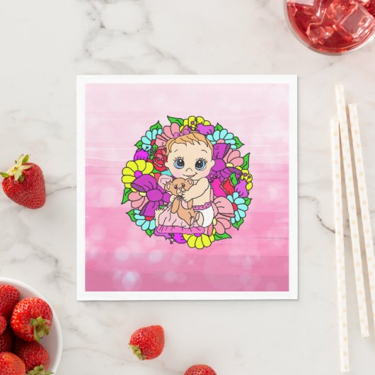 Hübsche Rosa Blütenmädchen Kinderdusche Kaukasier Serviette (Beispiel)