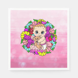 Hübsche Rosa Blütenmädchen Kinderdusche Kaukasier Serviette