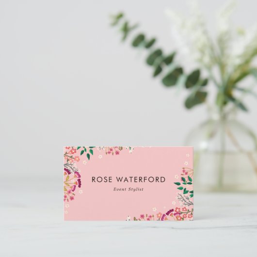Hübsche Rosa-Boho-Wildblumen Visitenkarte (Stehend Vorderseite)