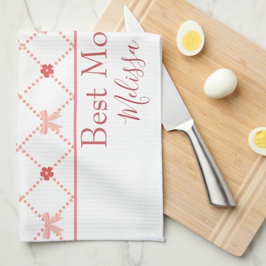 Hübsche rosa Bows Beste Mama je Geschirrtuch (Viertel Falte)