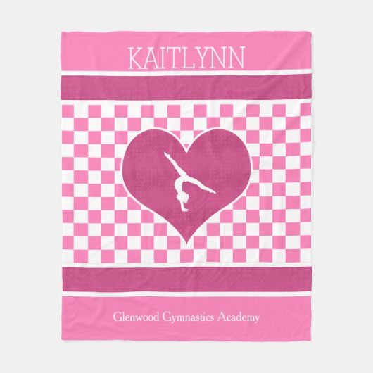 Hübsche rosa Checkered Gymnastik mit Monogramm Fleecedecke (Vorderseite)