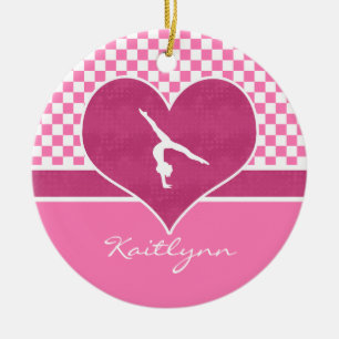 Hübsche rosa Checkered Gymnastik mit Monogramm Keramikornament