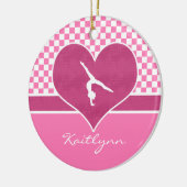 Hübsche rosa Checkered Gymnastik mit Monogramm Keramikornament (Links)