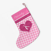 Hübsche rosa Checkered Gymnastik mit Monogramm Kleiner Weihnachtsstrumpf (Rückseite (Hängend))