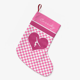 Hübsche rosa Checkered Gymnastik mit Monogramm Kleiner Weihnachtsstrumpf