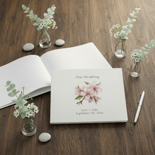 Hübsche Rosa Cherry Blossom Blume Hochzeit Gästebuch