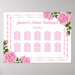 Hübsche Rosa Corner Bouquets Hochzeitsdiagramm Poster