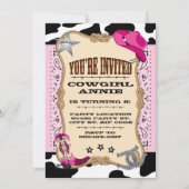 Hübsche rosa Cowgirl-Geburtstags-Party Einladungen (Vorderseite)