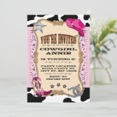 Hübsche rosa Cowgirl-Geburtstags-Party Einladungen (Stehend Vorderseite)