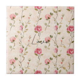 Hübsche rosa cremefarbene Rosen Blumen Brautdusche Fliese