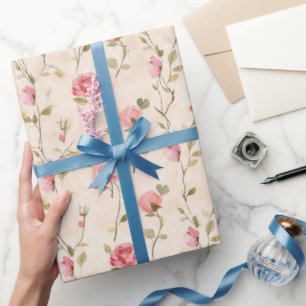 Hübsche rosa cremefarbene Rosen Blumen Brautdusche Geschenkpapier