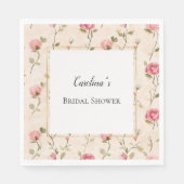 Hübsche rosa cremefarbene Rosen Blumen Brautdusche Serviette (Vorderseite)