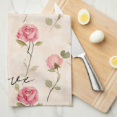Hübsche rosa cremefarbene Rosen Blumen Geschirrtuch (Viertel Falte)