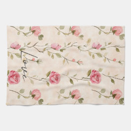 Hübsche rosa cremefarbene Rosen Blumen Geschirrtuch