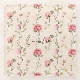 Hübsche rosa cremefarbene Rosen Blumen Hochzeitsdu Glasuntersetzer