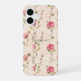 Hübsche rosa cremefarbene Rosen Floral iPhone 16 Hülle