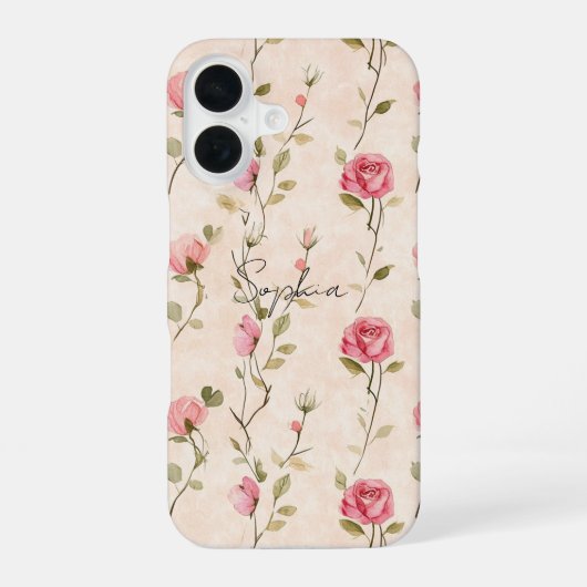Hübsche rosa cremefarbene Rosen Floral iPhone 16 Hülle (Rückseite)