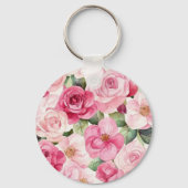 Hübsche rosa cremefarbene Rosen Florale Liebe Schlüsselanhänger (Rückseite)