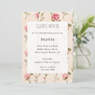 Hübsche rosa cremige Rosen Blumen Geburtstag Einladung