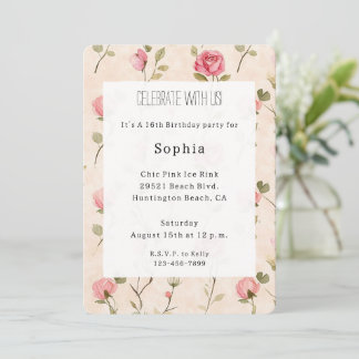 Hübsche rosa cremige Rosen Blumen Geburtstag Einladung