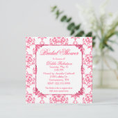 Hübsche Rosa Damask Braun-Dusche Einladung (Stehend Vorderseite)