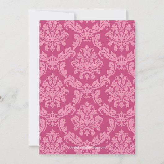 Hübsche Rosa Damask Brautdusche Einladung (Rückseite)
