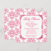 Hübsche Rosa Damask Kinderdusche Einladung (Vorne/Hinten)