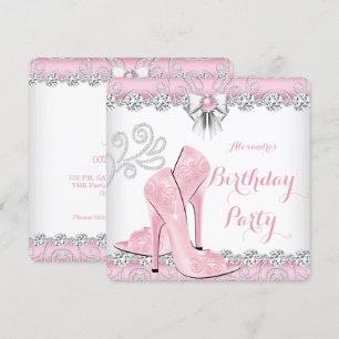 Hübsche rosa Diamant High Heels Geburtstagsfeier Einladung