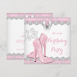 Hübsche rosa Diamant High Heels Geburtstagsfeier Einladung