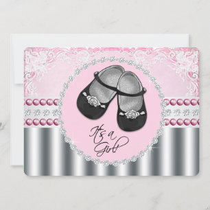 Hübsche rosa Diamanten und Perlen Baby Shower Einladung