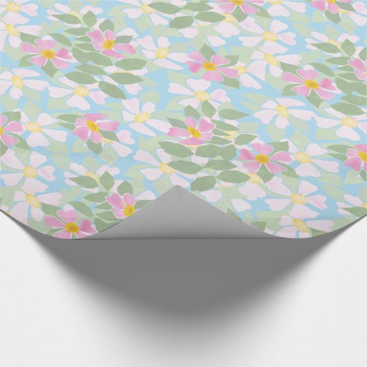 Hübsche rosa Dogros auf Sky Blue Wrapping Paper Geschenkpapier (Ecke)