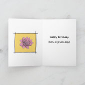 Hübsche rosa Doodle-Blume auf gelb, personalisiert Karte (Innenseite)