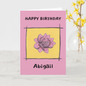 Hübsche rosa Doodle-Blume auf gelb, personalisiert Karte (Gelbe Blume)