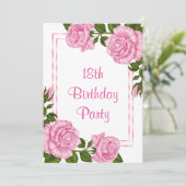 Hübsche rosa Eckblumenstrauß-18. Geburtstag Einladung (Stehend Vorderseite)