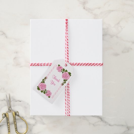 Hübsche rosa Eckblumenstrauß-18. Geburtstag Geschenkanhänger (Mit Garn)