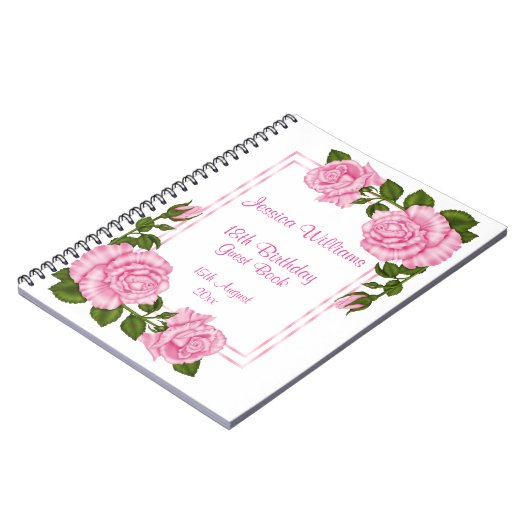 Hübsche rosa Eckblumenstrauß-18. Geburtstag Notizblock (Linke Seite)