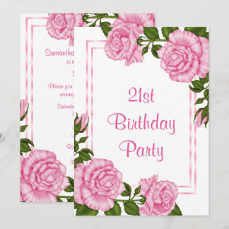 Hübsche rosa Eckblumenstrauß-21. Geburtstag Einladung