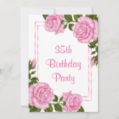 Hübsche rosa Eckblumenstrauß-35. Geburtstag Einladung (Vorderseite)