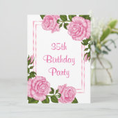 Hübsche rosa Eckblumenstrauß-35. Geburtstag Einladung (Stehend Vorderseite)