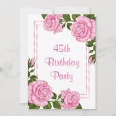 Hübsche rosa Eckblumenstrauß-45. Geburtstag Einladung (Vorderseite)