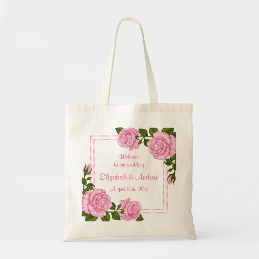 Hübsche rosa Eckblumensträuße, die Willkommen Tragetasche (Vorne)