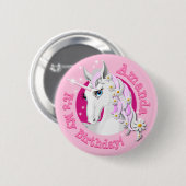 Hübsche Rosa Einhorn Geburtstagsparty Button (Vorne & Hinten)