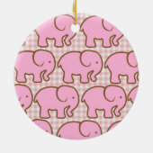 Hübsche rosa Elefanten auf rosa Kariertes Muster Keramikornament (Hinten)
