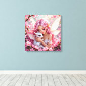 Hübsche rosa Elfenfee und Drache Leinwanddruck (Insitu (Holzboden))