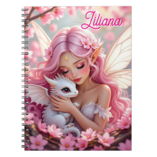 Hübsche rosa Elfenfee und Drache personalisiert Notizblock