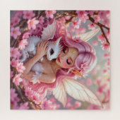 Hübsche rosa Elfenfee und Drache Puzzle (Horizontal)