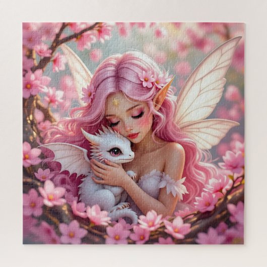 Hübsche rosa Elfenfee und Drache Puzzle (Vertikal)