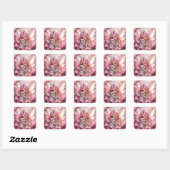 Hübsche rosa Elfenfee und Drache  Quadratischer Aufkleber (Blatt)