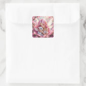 Hübsche rosa Elfenfee und Drache  Quadratischer Aufkleber (Tasche)