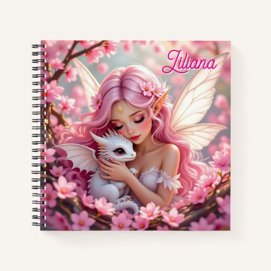 Hübsche rosa elfenhafte Fee & Drache Personalisier Notizblock (Vorderseite)